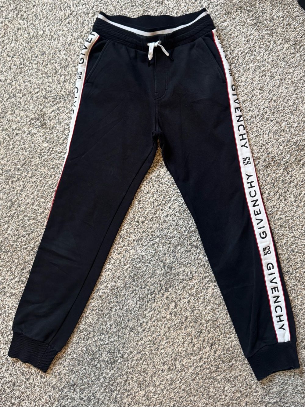 Givenchy Black Joggers with White & Red Logo Tape
